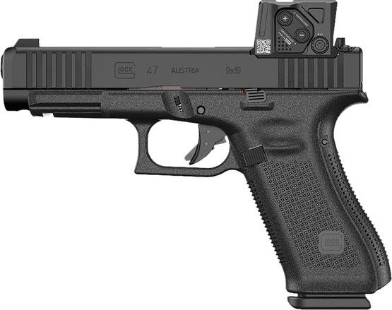 GLOCK 45 crossover 9mm pistol with Aimpoint COA, black.